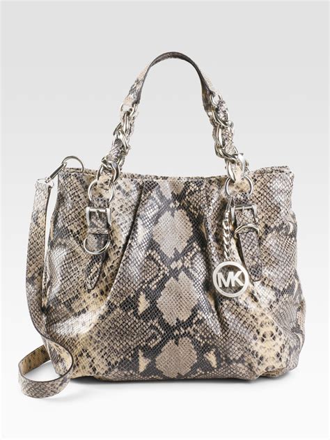 michael kors grey python tote handbag|Michael Kors black snakeskin purse.